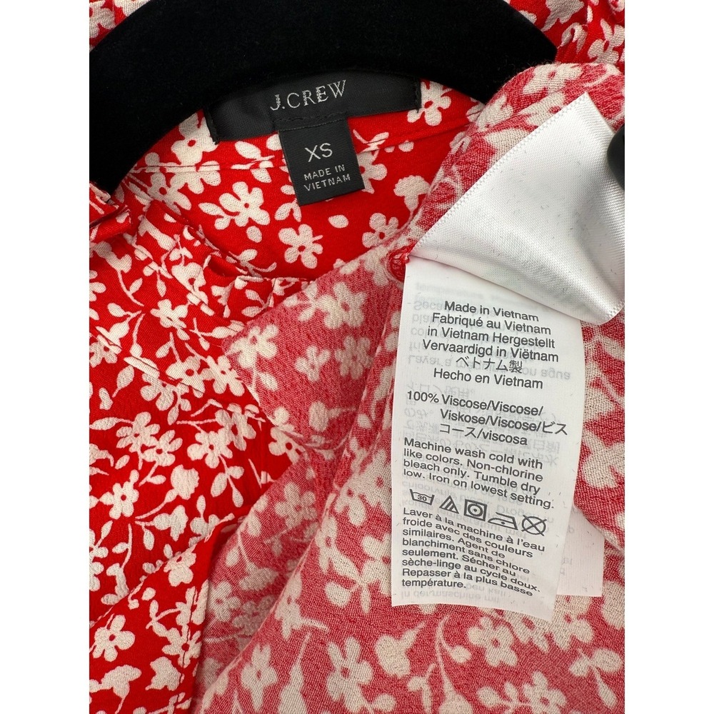 199 J.Crew Red Floral Dress Sz XS Long Sleeve Mock Neckline Cottagecore - Picture 4 of 4